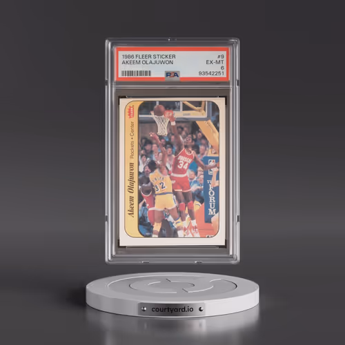 1986 Fleer Sticker #9 Akeem Olajuwon (PSA 6 EX-MT)