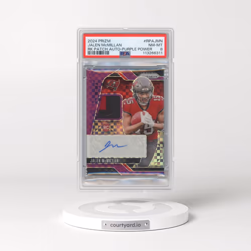 2024 Panini Prizm Rookie Patch Autographs #RPAJMN Jalen McMillan - Purple Power (PSA 8 NM-MT)