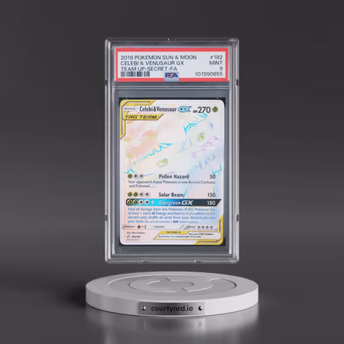 2019 Pokémon Sun & Moon Team Up #182 Celebi & Venusaur GX - Holo Full Art Secret (PSA 9 MINT)