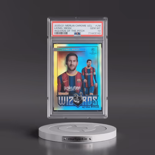 2020 Topps Merlin Chrome UEFA Champions League Wizards of the Pitch #LM Lionel Messi (PSA 10 GEM MIN