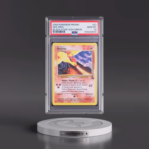 2000 Pokémon Promo Black Star #21 Moltres - Toshinao Aoki Error (PSA 10 GEM MINT)