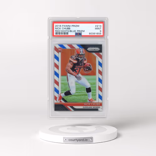 2018 Panini Prizm #213 Nick Chubb - Red/White/Blue Prizm (PSA 9 MINT)