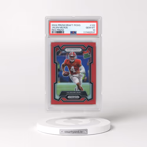 2024 Panini Prizm Draft Picks #122 Jalen Milroe - Red Prizm (PSA 10 GEM MINT)