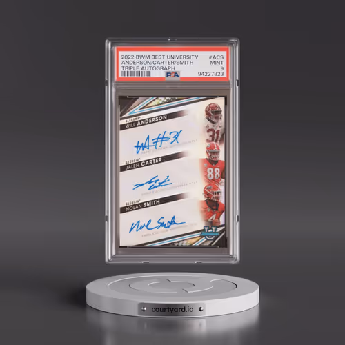 2022 Bowman's Best University Triple Autographs #ACS Jalen Carter/Nolan Smith/Will Anderson (PSA 9 M