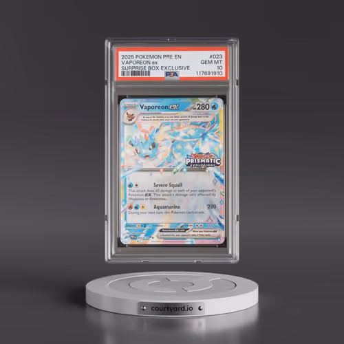 2025 Pokémon Pre EN-Prismatic Evolutions #023 Vaporeon EX - Holo Surprise Box Exclusive (PSA 10 GEM