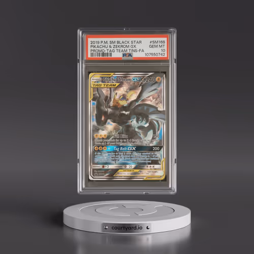 2019 Pokémon SM Black Star Promo #SM168 Pikachu & Zekrom GX - Holo Full Art Tag Team Tins (PSA 10 GE
