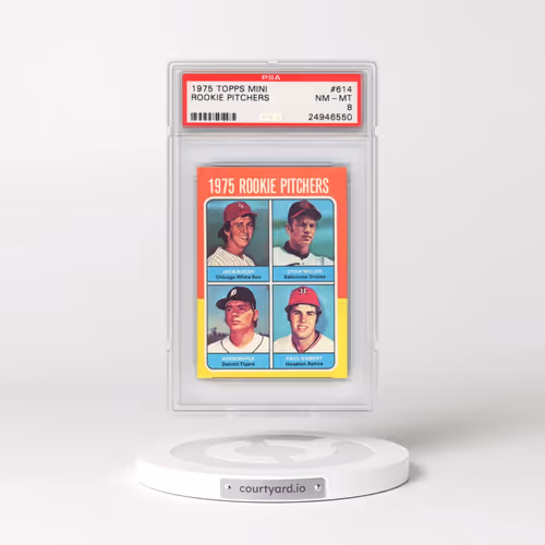1975 Topps Mini #614 Rookie Pitchers (PSA 8 NM-MT)