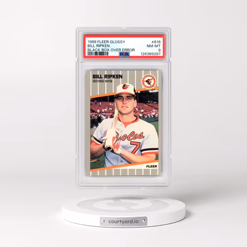 1989 Fleer Glossy #616 Bill Ripken - Black Box Over Error (PSA 8 NM-MT)