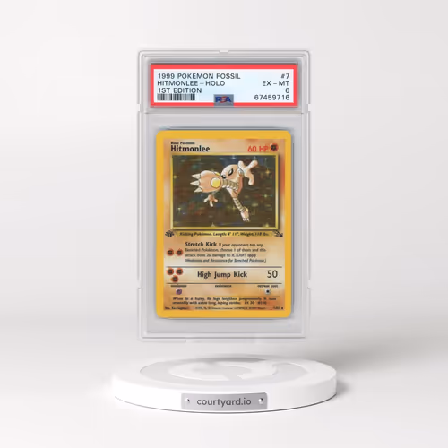 1999 Pokémon Fossil #7 Hitmonlee - 1st Edition Holo (PSA 6 EX-MT)