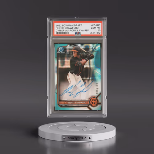 2022 Bowman Draft Chrome Draft Pick Autographs #CDARC Reggie Crawford - Aqua Lava Refractor (PSA 10
