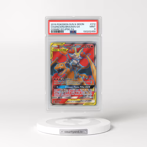 2019 Pokémon Sun & Moon Cosmic Eclipse #212 Charizard & Braixen GX - Holo Full Art (PSA 9 MINT)