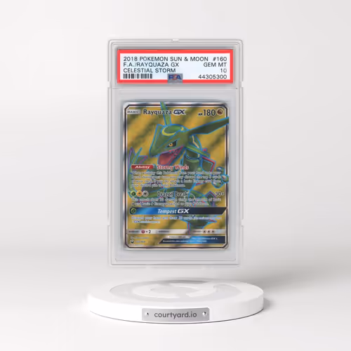 2018 Pokémon Sun & Moon Celestial Storm #160 Rayquaza GX - Holo Full Art (PSA 10 GEM MINT)