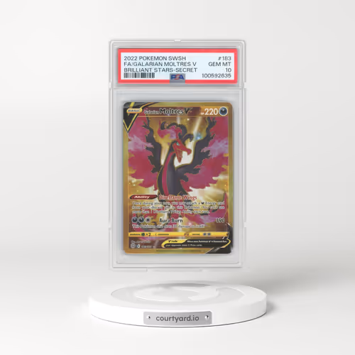 2022 Pokémon Sword & Shield Brilliant Stars #183 Galarian Moltres V - Holo Full Art Secret (PSA 10 GEM MINT)