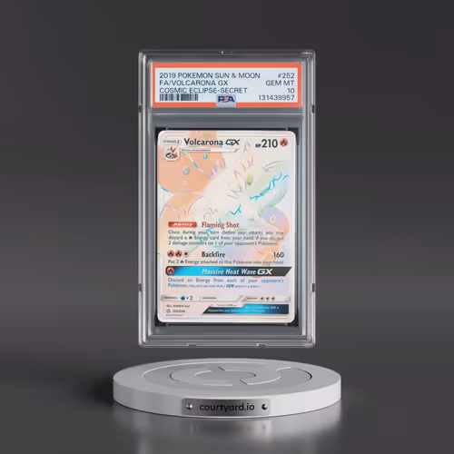2019 Pokémon Sun & Moon Cosmic Eclipse #252 Volcarona GX - Holo Full Art Secret (PSA 10 GEM MINT)