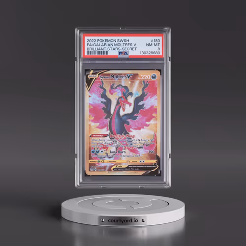 2022 Pokémon Sword & Shield Brilliant Stars #183 Galarian Moltres V - Holo Full Art Secret (PSA 8 NM