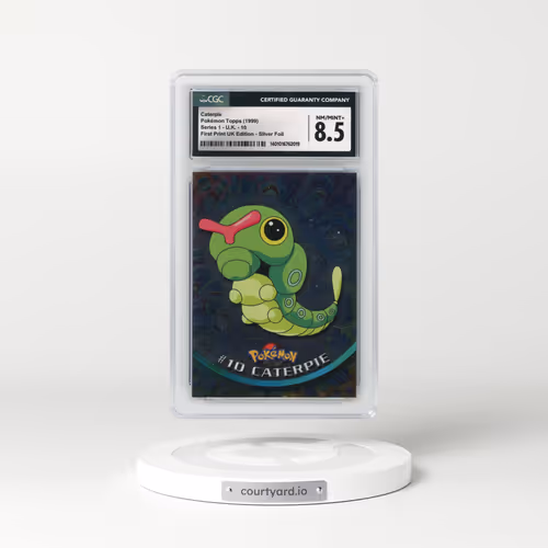 1999 Series 1 (Circular Nintendo Seal) #10 Caterpie - 1st Print UK Ed (Blue Topps Logo) Silver Foil (Smooth) (CGC 8.5 NM-MT+)