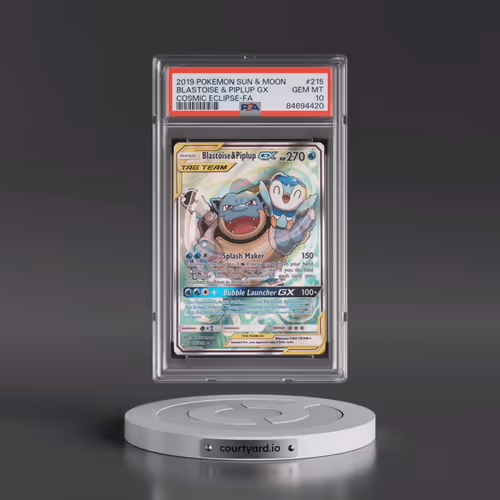 2019 Pokémon Sun & Moon Cosmic Eclipse #215 Blastoise & Piplup GX - Holo Full Art (PSA 10 GEM MINT)