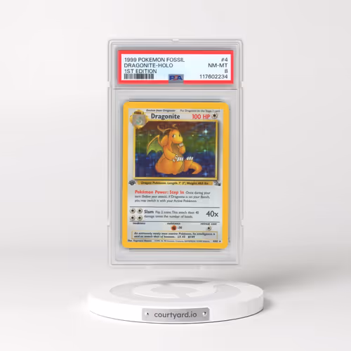 1999 Pokémon Fossil #4 Dragonite - 1st Edition Holo (PSA 8 NM-MT)