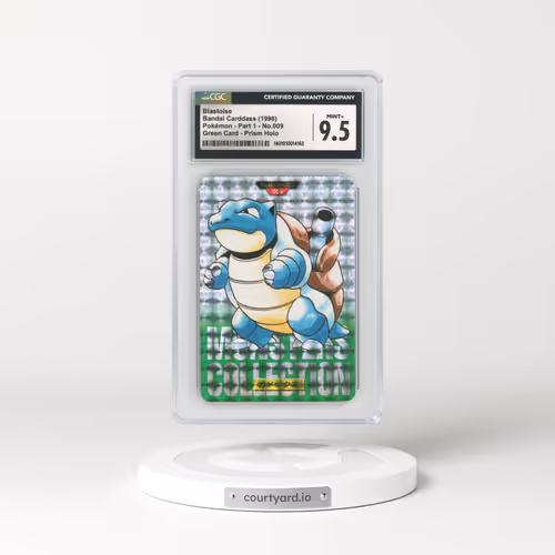 1996 Japanese Bandai Carddass #9 Blastoise - Full Art Holo Green Card (CGC 9.5 MINT+)