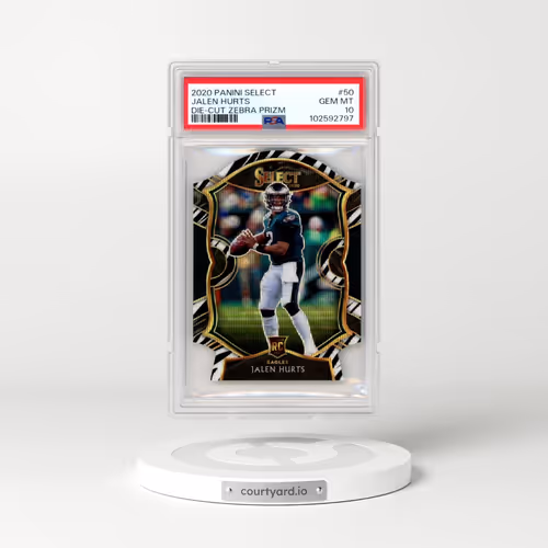 2020 Panini Select #50 Jalen Hurts - Die-Cut Zebra Prizm (PSA 10 GEM MINT)