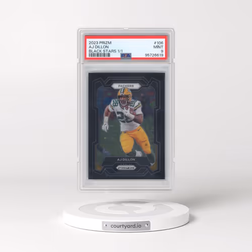 2023 Panini Prizm #106 AJ Dillon - Black Stars 1/1 (PSA 9 MINT)