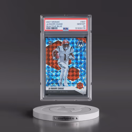 2021 Panini Mosaic #307 JA'Marr Chase - Reactive Blue (PSA 10 GEM MINT)