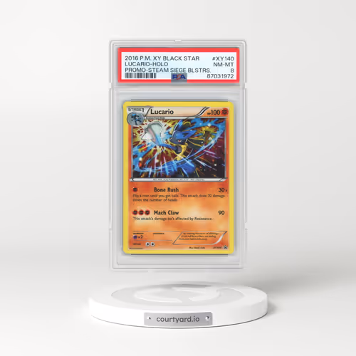 2016 Pokémon XY Black Star Promo #XY140 Lucario - Holo Steam Siege Blisters (PSA 8 NM-MT)