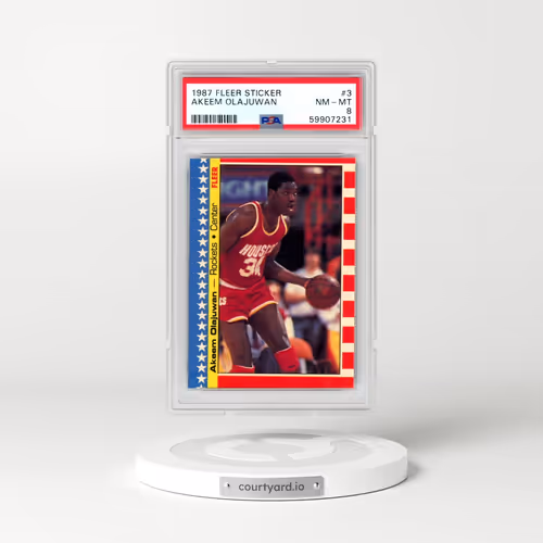 1987 Fleer Sticker #3 Akeem Olajuwon (PSA 8 NM-MT)