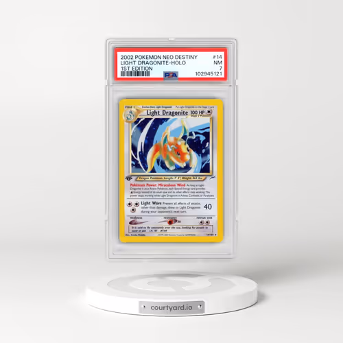 2002 Pokémon Neo Destiny #14 Light Dragonite - 1st Edition Holo (PSA 7 NM)