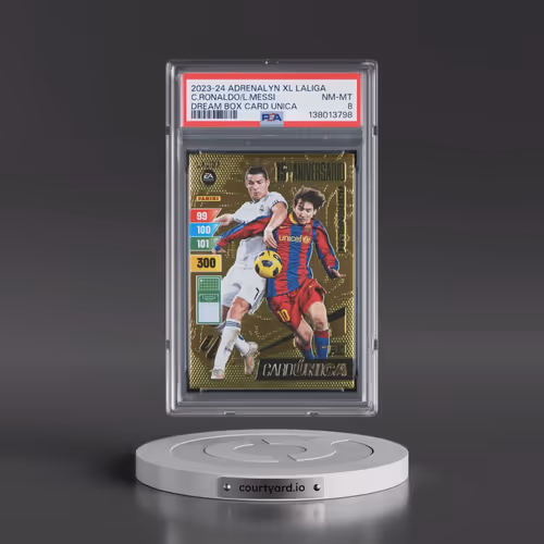 2023 Panini Adrenalyn XL Laliga Dream Box Card Unica Cristiano Ronaldo/Lionel Messi (PSA 8 NM-MT)