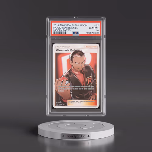 2019 Pokémon Sun & Moon Hidden Fates #67 Giovanni's Exile - Full Art (PSA 10 GEM MINT)