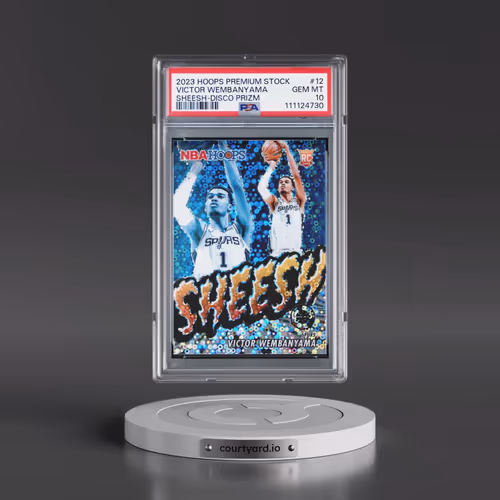 2023 Panini Hoops Premium Stock Sheesh #12 Victor Wembanyama - Disco Prizm (PSA 10 GEM MINT)