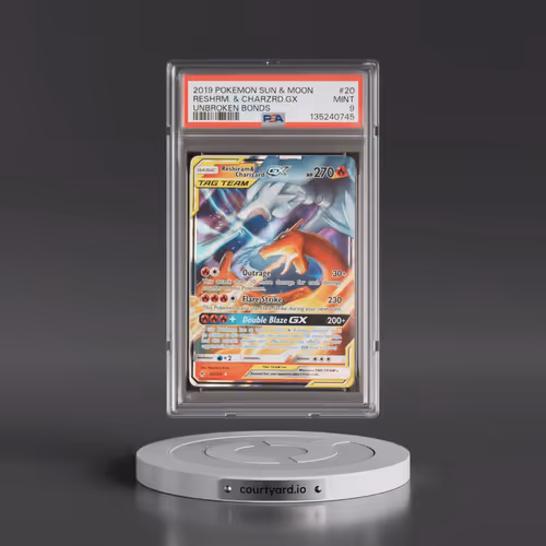 2019 Pokémon Sun & Moon Unbroken Bonds #20 Reshiram & Charizard GX - Holo (PSA 9 MINT)