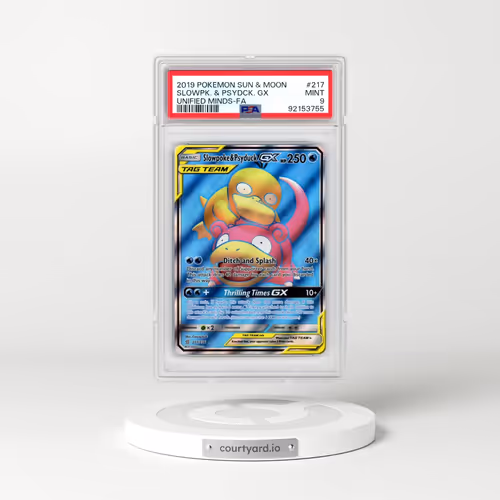 2019 Pokémon Sun & Moon Unified Minds #217 Slowpoke & Psyduck GX - Holo Full Art (PSA 9 MINT)