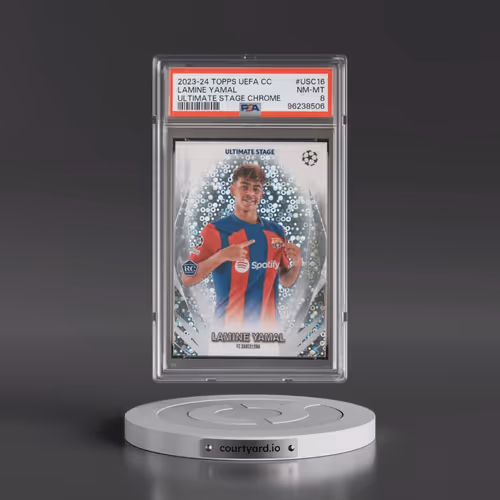 2023-24 Topps UEFA Club Competitions Ultimate Stage Chrome #USC16 Lamine Yamal (PSA 8 NM-MT)