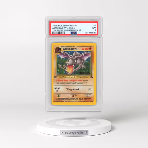 1999 Pokémon Fossil #1 Aerodactyl - 1st Edition Holo Prerelease (PSA 7 NM)