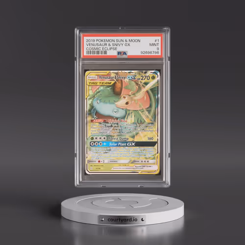 2019 Pokémon Sun & Moon Cosmic Eclipse #1 Venusaur & Snivy GX - Holo (PSA 9 MINT)