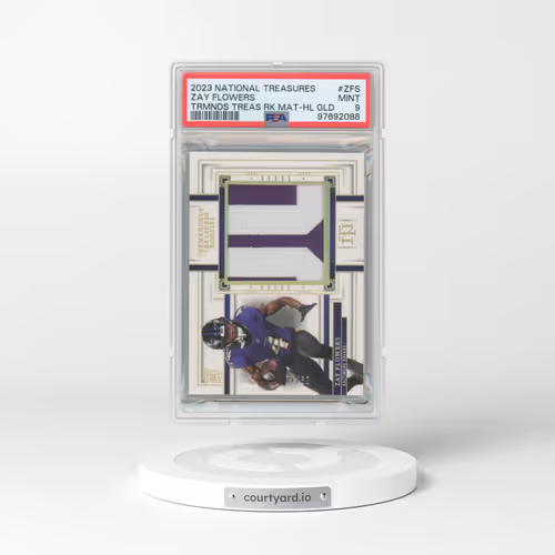 2023 Panini National Treasures Tremendous Treasures Rookies Relics #ZFS Zay Flowers - Holo Gold (PSA 9 MINT)