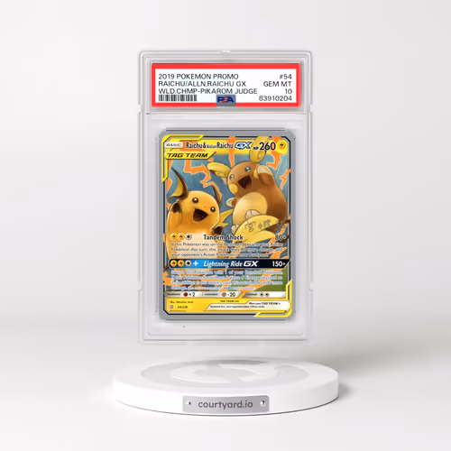 2019 Pokémon World Championships Promo #54 Raichu & Alolan Raichu GX - Holo Pikarom Judge (PSA 10 GE