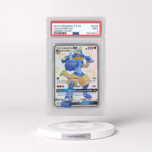 2019 Pokémon Sun & Moon Hidden Fates #SV64 Lucario GX - Holo Full Art (PSA 9 MINT)