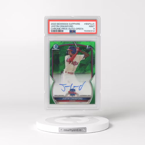 2023 Bowman Sapphire Edition Chrome Prospects Autographs #BSPAJC Justin Crawford - Green (PSA 9 MINT)