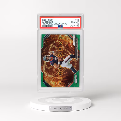 2023 Panini Prizm Fireworks #F10 CJ Stroud - Green Wave (PSA 10 GEM MINT)