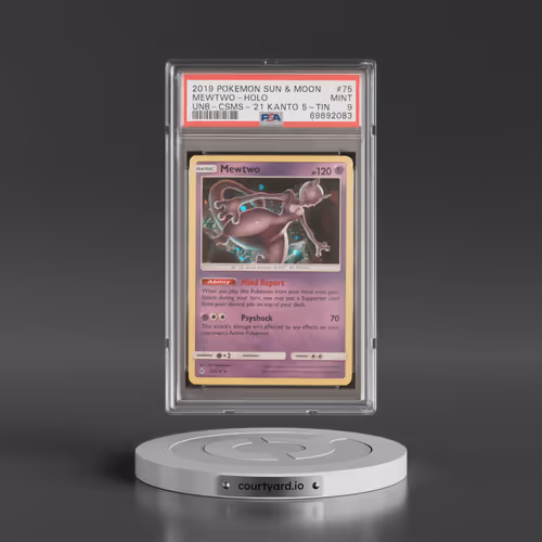 2019 Pokémon Sun & Moon Unbroken Bonds #75 Mewtwo - Holo Cosmos-2021 Kanto 5-Tin Exclusive (PSA 9 MINT)