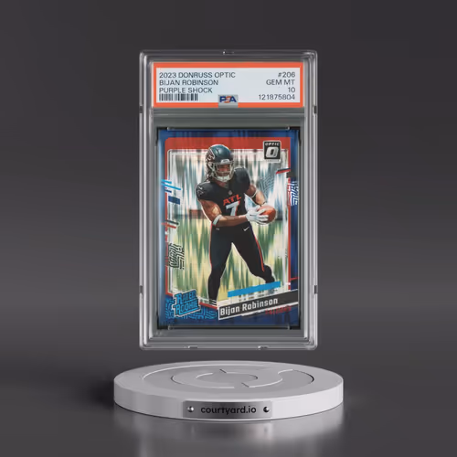 2023 Panini Donruss Optic #206 Bijan Robinson - Purple Shock (PSA 10 GEM MINT)