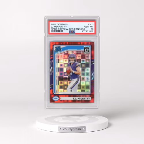 2024 Panini Donruss #303 JJ McCarthy - Optic Preview-Red Pandora (PSA 10 GEM MINT)