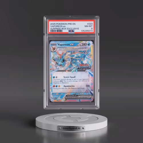 2025 Pokémon Pre EN-Prismatic Evolutions #023 Vaporeon EX - Holo Surprise Box Exclusive (PSA 8 NM-MT