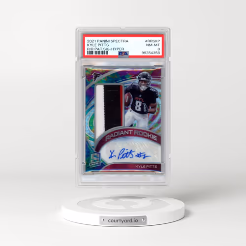 2021 Panini Spectra Radiant Rookie Patch Signatures #KP Kyle Pitts - Hyper (PSA 8 NM-MT)