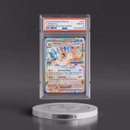 2025 Pokémon Pre EN-Prismatic Evolutions #014 Flareon EX - Holo Surprise Box Exclusive (PSA 8 NM-MT)