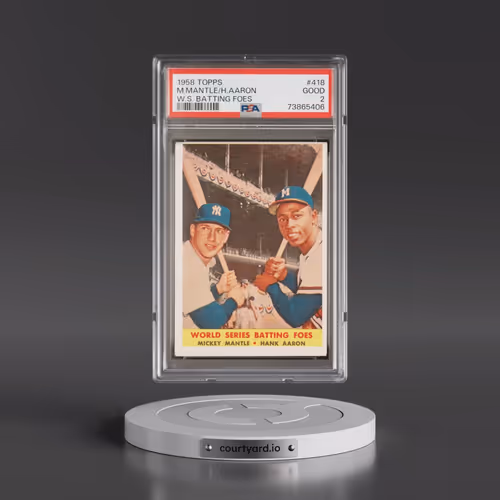 1958 Topps #418 Mickey Mantle/Hank Aaron - World Series Batting Foes (PSA 2 GOOD)