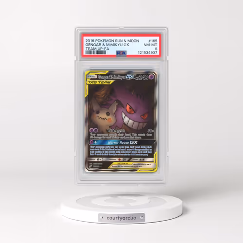 2019 Pokémon Sun & Moon Team Up #165 Gengar & Mimikyu GX - Holo Full Art (PSA 8 NM-MT)